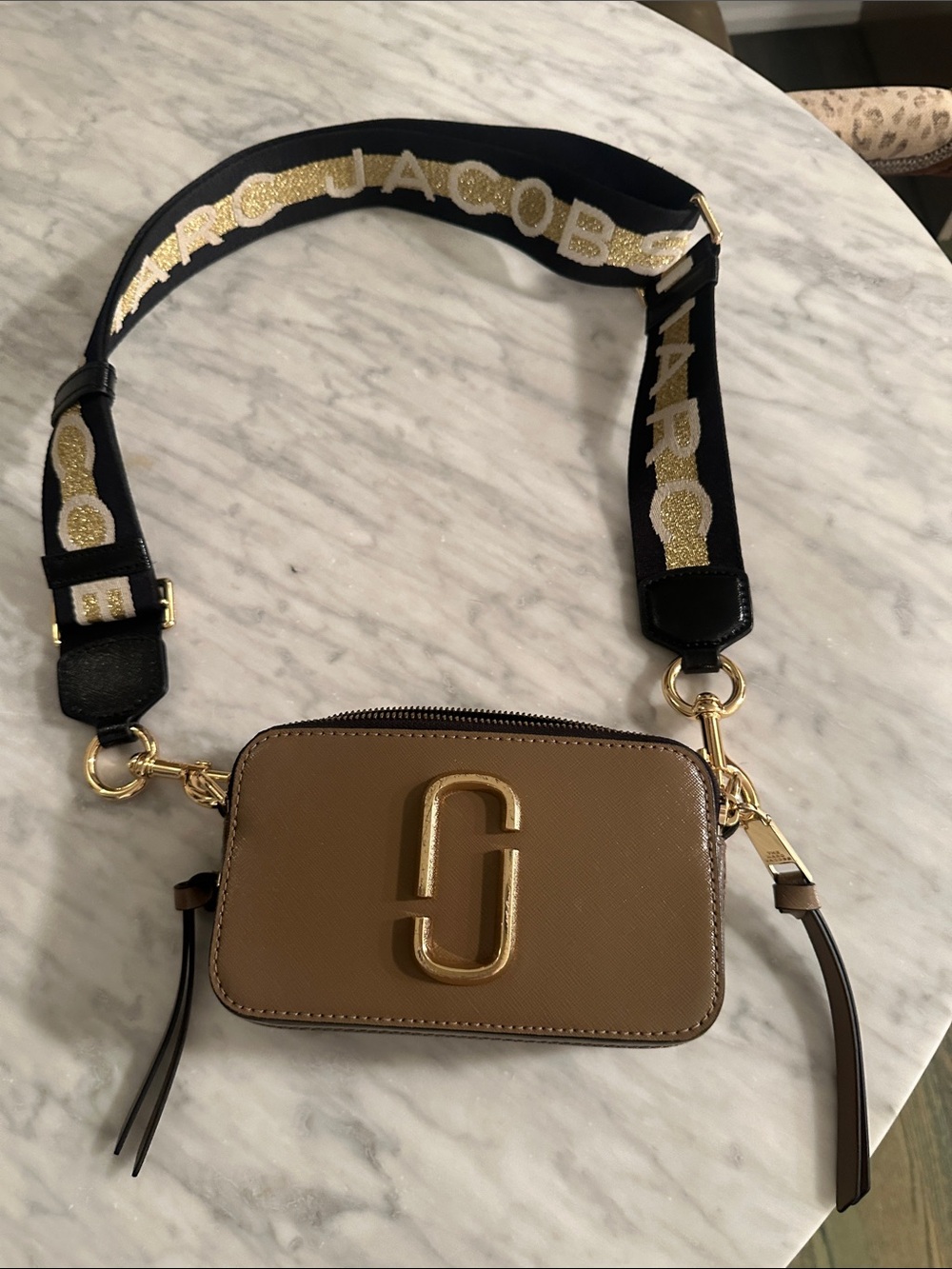 Marc Jacobs Tan Saffiano Leather Crossbody with Logo Strap